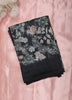 Charcoal Black Floral Printed Design Linen Cotton Saree