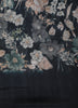 Charcoal Black Floral Printed Design Linen Cotton Saree