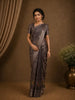 Charcoal Brown Floral Design Tussar Silk Saree
