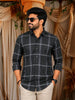 Charcoal Grey Checked Woven Design Cotton Formal Wear Full Sleeve Men Shirt