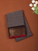 Charcoal Grey Checked Woven Design Pure Cotton Saree with Contrast Zari Border