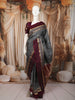 Charcoal Grey Floral Butta Zari Woven Design Pure Kanchipuram Silk Saree with Contrast Zari Border