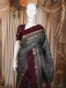 Charcoal Grey Floral Butta Zari Woven Design Pure Kanchipuram Silk Saree with Contrast Zari Border