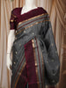 Charcoal Grey Floral Butta Zari Woven Design Pure Kanchipuram Silk Saree with Contrast Zari Border