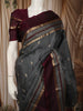 Charcoal Grey Floral Butta Zari Woven Design Pure Kanchipuram Silk Saree with Contrast Zari Border