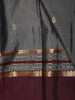 Charcoal Grey Floral Butta Zari Woven Design Pure Kanchipuram Silk Saree with Contrast Zari Border