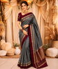 Charcoal Grey Floral Butta Zari Woven Design Pure Kanchipuram Silk Saree with Contrast Zari Border