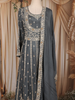 Charcoal Grey Floral Embroidered Chiffon Anarkali Salwar Suit with Dupatta