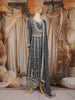 Charcoal Grey Floral Embroidered Chiffon Anarkali Salwar Suit with Dupatta