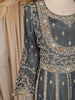 Charcoal Grey Floral Embroidered Chiffon Anarkali Salwar Suit with Dupatta