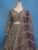 Charcoal Grey Floral Embroidery Design Bridal Net Lehenga