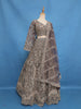Charcoal Grey Floral Embroidery Design Bridal Net Lehenga