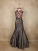 Charcoal Grey Floral and Paisley Embroidered Mermaid Silk Lehenga