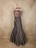 Charcoal Grey Floral and Paisley Embroidered Mermaid Silk Lehenga