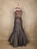 Charcoal Grey Floral and Paisley Embroidered Mermaid Silk Lehenga