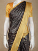 Charcoal Grey Gold Zari Striped Design Semi Tussar Saree with Contrast Border