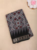 Charcoal Grey Ikat Printed Chanderi Cotton Saree with Black Zari Border
