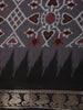 Charcoal Grey Ikat Printed Chanderi Cotton Saree with Black Zari Border