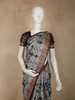 Charcoal Grey Ikat Printed Design Semi Tussar Saree with Striped Border