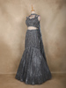 Charcoal Grey Sequins Embroidered Mermaid Net Lehenga With Choker Dupatta