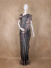 Charcoal Grey Striped Design Semi Tussar Silk  Saree