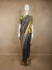 Charcoal Grey Stripes Zari Woven Design Pure Kanchipuram Silk Saree with Contrast Zari Border