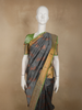 Charcoal Grey Stripes Zari Woven Design Pure Kanchipuram Silk Saree with Contrast Zari Border