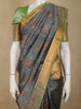 Charcoal Grey Stripes Zari Woven Design Pure Kanchipuram Silk Saree with Contrast Zari Border