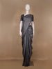 Charcoal Grey Floral Designed Semi Tussar Saree - Diadem