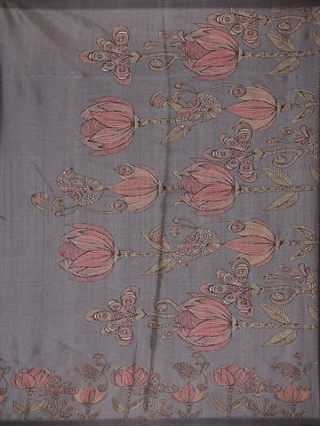 Charcoal Grey Floral Designed Semi Tussar Saree - Diadem