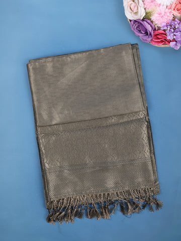 Charcoal Grey Minimal Design Woven Tissue Silk Saree - Diadem