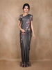 Charcoal Grey Striped Design Semi Tussar Silk  Saree