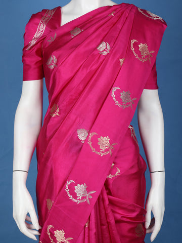 Charming Rani Pink Floral Design Banarasi Silk Saree - Diadem