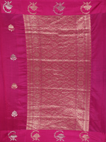 Charming Rani Pink Floral Design Banarasi Silk Saree - Diadem