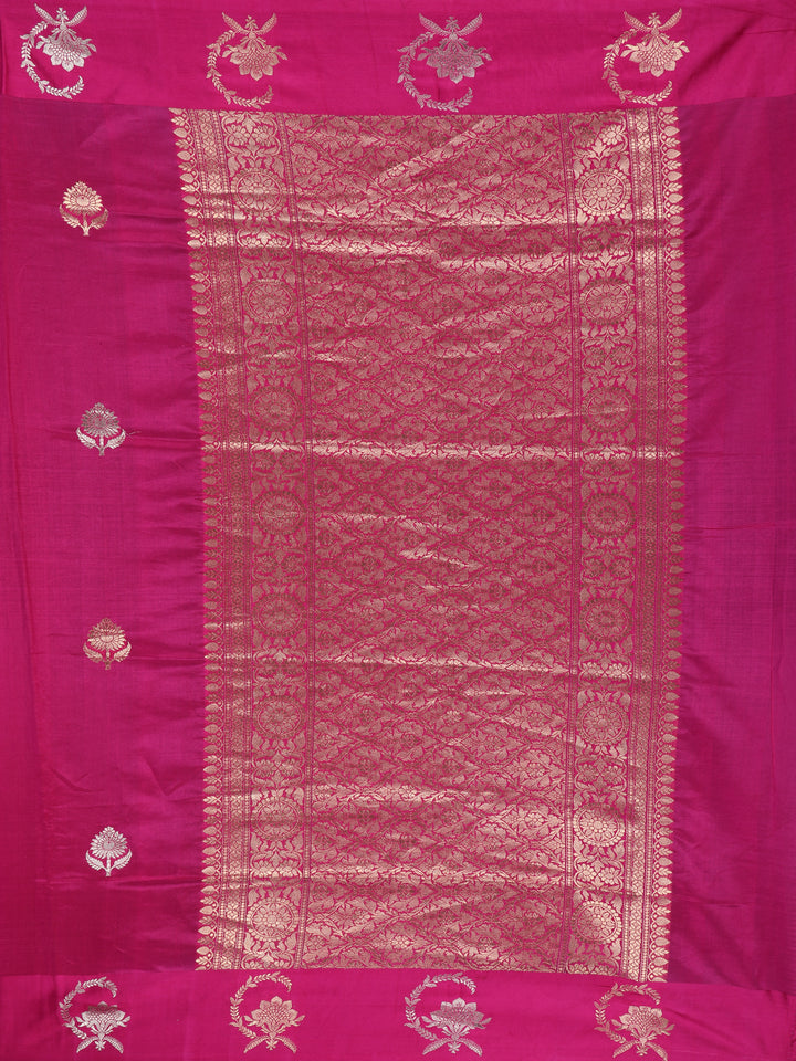 Charming Rani Pink Floral Design Banarasi Silk Saree - Diadem