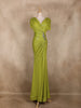 Chartreuse Green Shimmer Draped High Slit Mermaid Gown