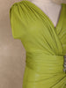 Chartreuse Green Shimmer Draped High Slit Mermaid Gown