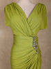 Chartreuse Green Shimmer Draped High Slit Mermaid Gown