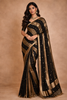 Black And Gold Striped Tissue Organza Saree With Zari Buttas