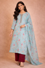 Aqua Blue Floral Designed Cotton Salwar Suit