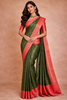 Bottle Green Floral Checks Woven Pure Kanchipuram Silk Saree