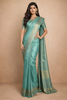 Aqua Blue Floral Woven Pure Kanchipuram Silk Saree With Zari Border