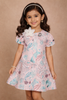 Light Peach Cotton Frock Adorned with Prints and 3D Flowers