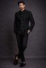 Black Floral Motif Design Viscose Men's Suit