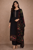 Black Floral Printed Synthetic Salwar Suit