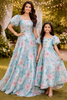 Blue Floral Design Gowns for Mother & Daughter