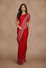 Red Floral Woven Banarasi Silk Saree With Silver Zari Border