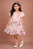 Light Pink Satin Frock Adorned with Floral Prints and Attached Bow