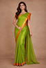 Parrot Green Solid Zari Border Kanchipuram  Silk Saree