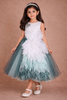 White and Teal Satin Gown Embellished with Embroidery and 3D Flowers